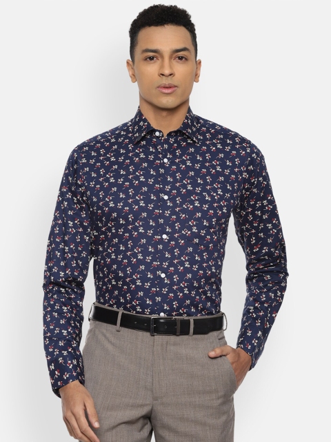 

Van Heusen Men Navy Blue & White Floral Printed Pure Cotton Formal Shirt