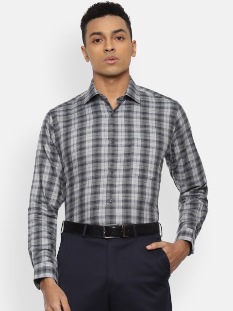 

Van Heusen Men Grey Checked Pure Cotton Formal Shirt