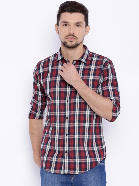 

Basics Men Red Slim Fit Checked Casual Shirt