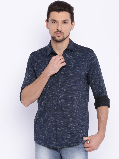 

Basics Men Navy Slim Fit Self-Design Casual Shirt, Navy blue