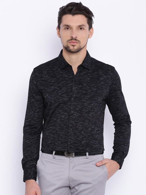 

Basics Men Black Slim Fit Printed Casual Shirt