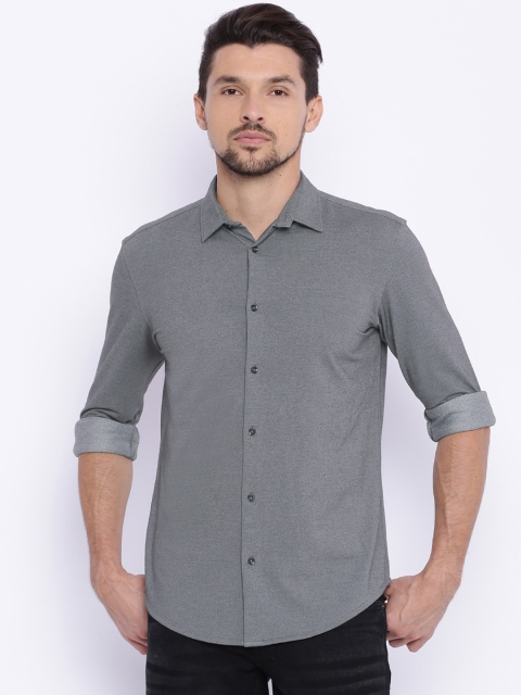 

Basics Men Grey Slim Fit Self-Design Casual Shirt