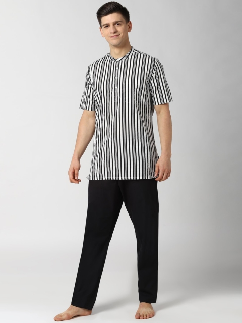 

Peter England Men Black & White Striped Cotton Night suit