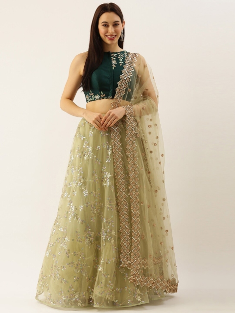 

panchhi Lime Green & Embroidered Sequinned Ready to Wear Lehenga & Blouse With Dupatta