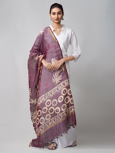 

Unnati Silks Women Maroon & Gold Ethnic Motifs Dyed Pure Kota Silk Tie and Dye Dupatta