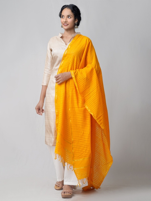 

Unnati Silks Yellow & Gold-Toned Woven Design Zari Pure Mangalagiri Cotton Dupatta