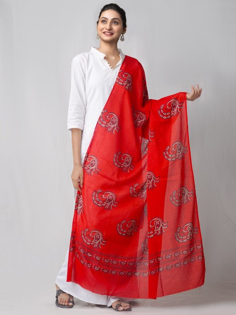 

Unnati Silks Red & Black Ethnic Motifs Dyed Pure Cotton Dupatta