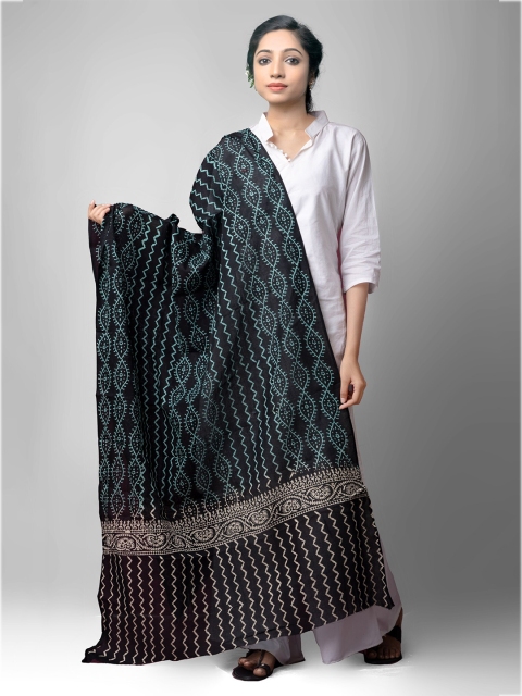 

Unnati Silks Black & Blue Ethnic Motifs Printed Pure Cotton Block Print Dupatta