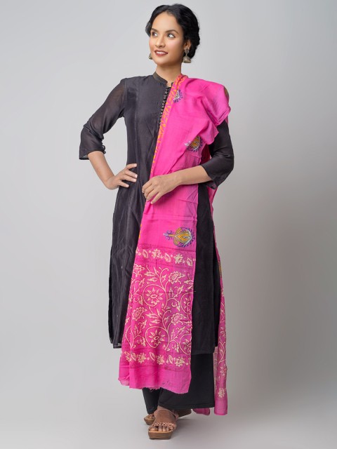 

Unnati Silks Pink Ethnic Motifs Printed Pure Cotton Block Print Dupatta