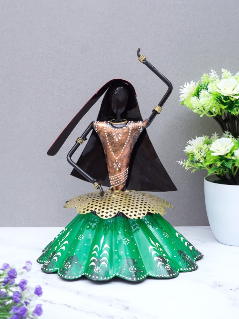 

Golden Peacock Green & Black Handcrafted Rajasthani Lady Decorative Showpiece