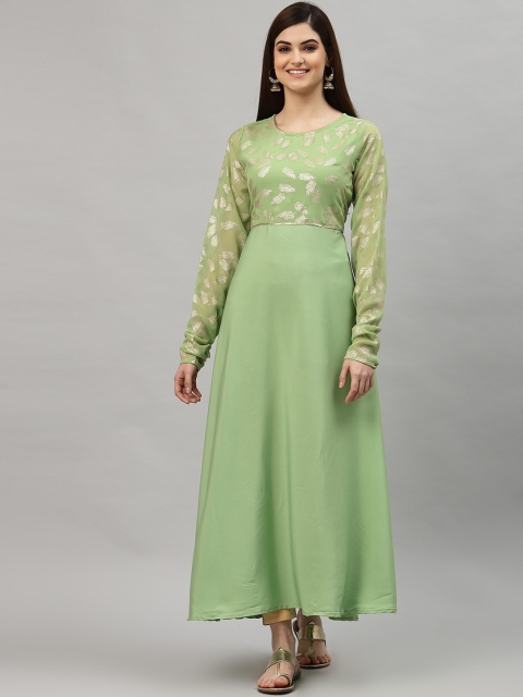 

ALC Creations Women Green Gotta Patti Floral Kurta