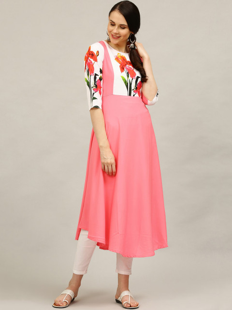 

ALC Creations Women Pink & White Yoke Design Floral Kurta