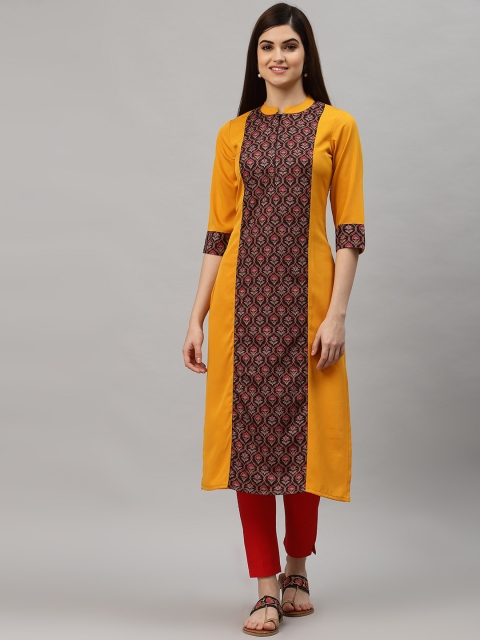 

ALC Creations Women Yellow Ethnic Motifs Colourblocked Floral Kurta