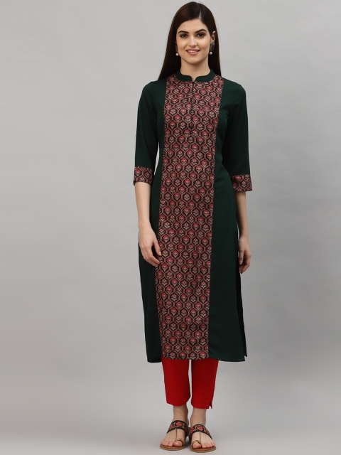

ALC Creations Women Green Ethnic Motifs Printed Thread Work Floral Kurta