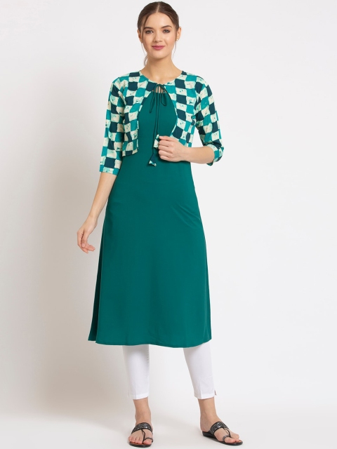 

ALC Creations Women Green & Turquoise Blue Checked Kurta