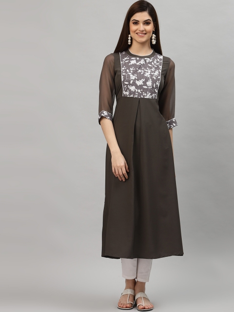 

ALC Creations Women Grey Floral Yoke Design Thread Work Floral Kurta
