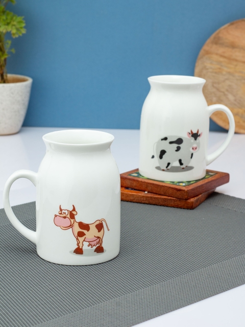 

CLAY CRAFT Set Of 2 White & Brown Printed Ceramic Glossy Mugs