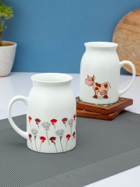 

CLAY CRAFT White & Brown Set Of 2 Printed Ceramic Glossy Mugs