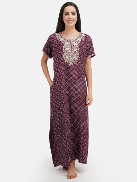 

KOI SLEEPWEAR Purple Embroidered Maxi Nightdress