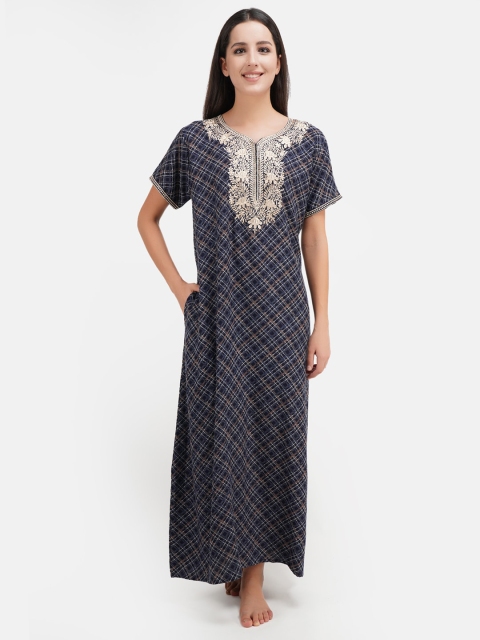 

KOI SLEEPWEAR Women Blue Embroidered Maxi Night dress