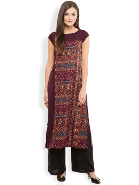 Vishudh Women Maroon Printed Straight Kurta available at myntra for Rs.399