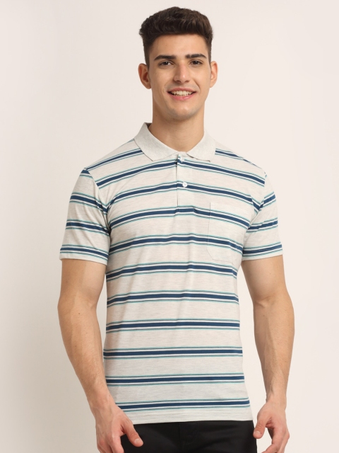 

VENITIAN Men Off White Striped Polo Collar T-shirt