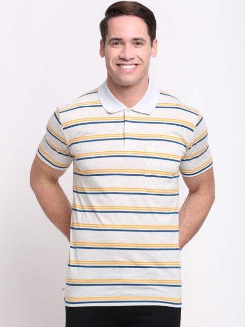 

VENITIAN Men Off White Striped Polo Collar T-shirt