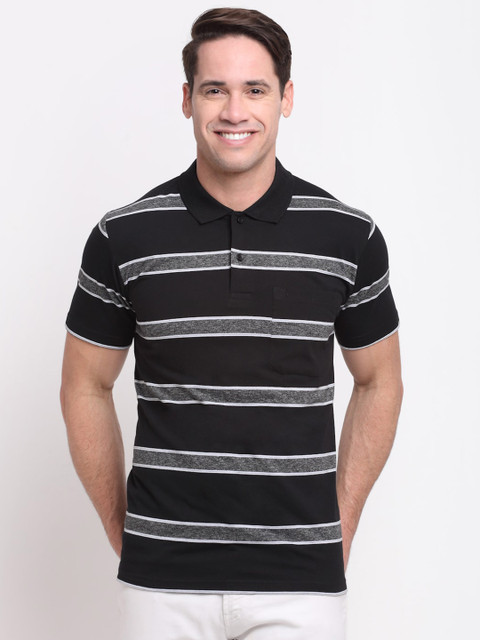 

VENITIAN Men Black Striped Polo Collar T-shirt