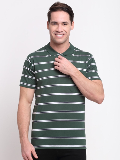 

VENITIAN Men Olive Green Striped Polo Collar T-shirt