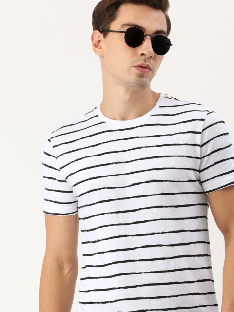 

Peter England Casuals Men White & Black Striped Slim Fit T-shirt