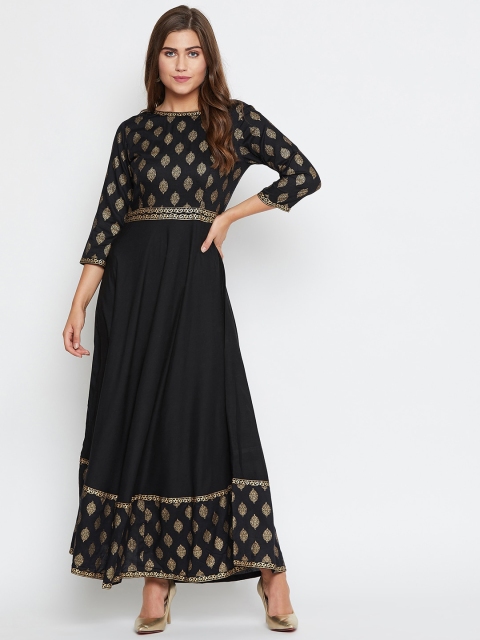 

TULIP 21 Women Black Ethnic Motifs Block Print Anarkali Kurta
