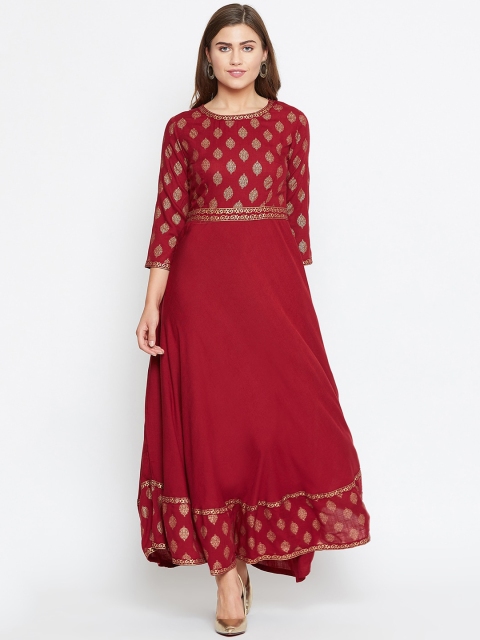 

TULIP 21 Women Maroon Ethnic Motifs Printed Anarkali Kurta
