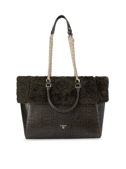 

Da Milano Green Croc Textured Leather Shoulder Bag