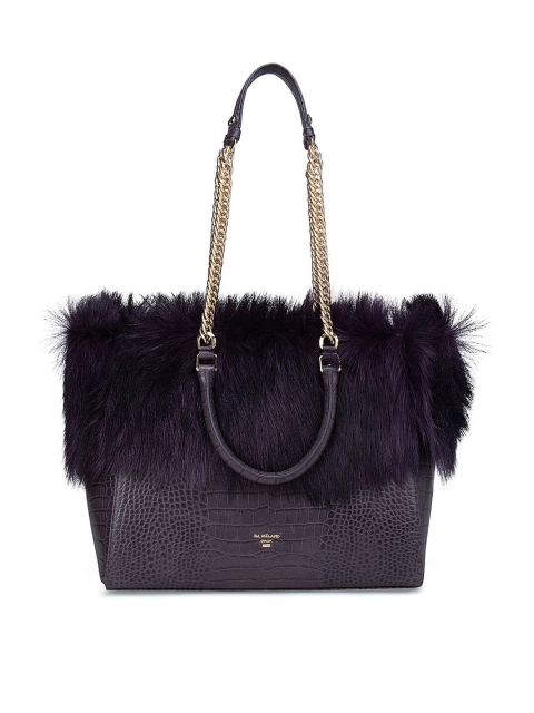 

Da Milano Grey Textured Leather Oversized Bucket Tote Bag with Fringed