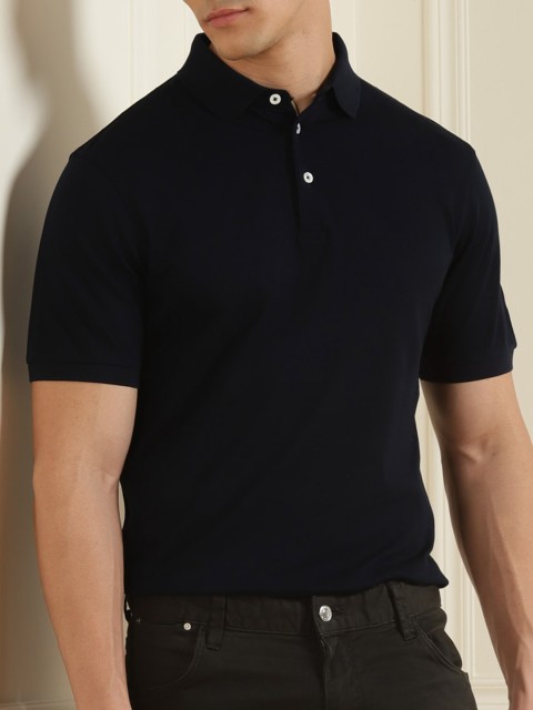 

HACKETT LONDON Men Navy Blue Pure Cotton Polo Collar T-shirt