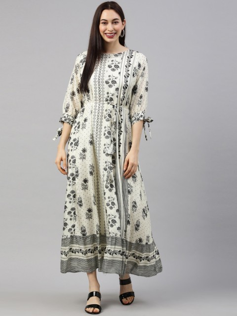 

GOLDSTROMS Women White & Black Ethnic Motifs Printed Anarkali Kurta