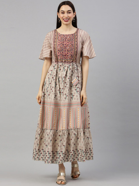 

GOLDSTROMS Women Off White Ethnic Motifs Printed Flared Sleeves Anarkali Kurta