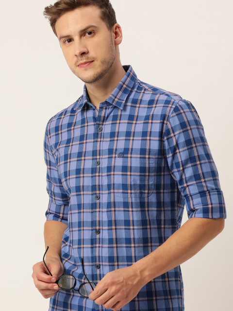 

PETER ENGLAND UNIVERSITY Men Blue & White Super Slim Fit Checked Casual Shirt