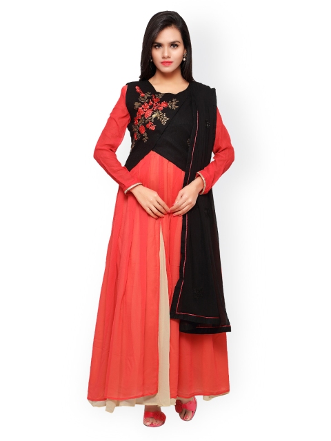 

Touch Trends Peach-Coloured & Black Georgette Semi-Stitched Dress Material