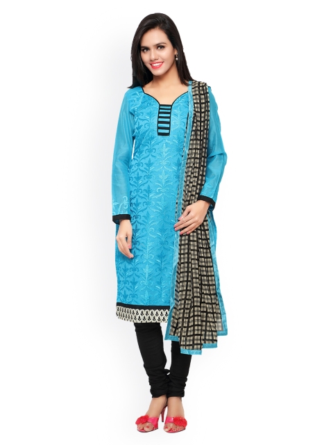 

Touch Trends Blue & Black Chanderi Silk Embroidered Unstitched Dress Material