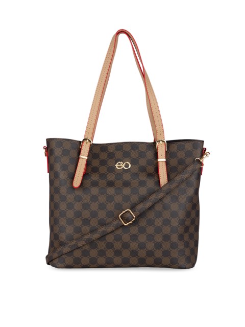 

E2O Coffee Brown Printed PU Shopper Handheld Bag with Quilted