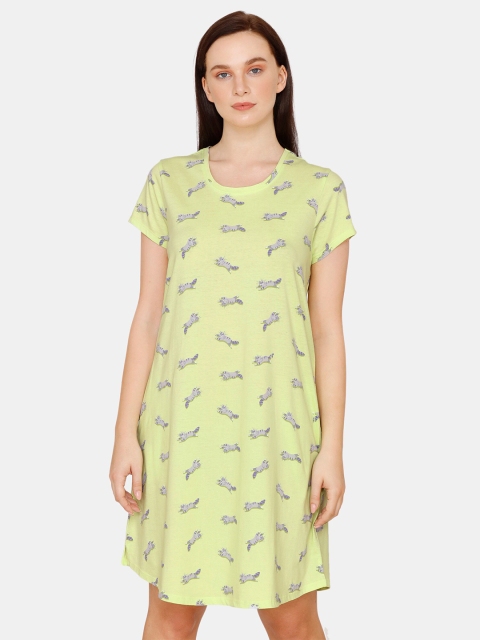 

Zivame Women Lemon Green Printed T-shirt Nightdress
