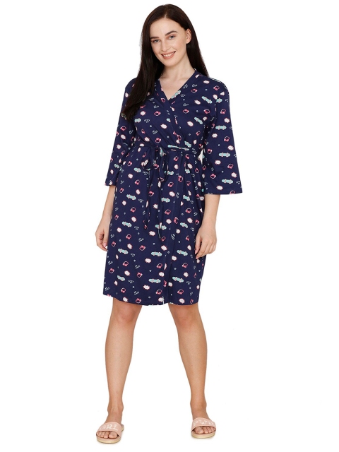 

Zivame Women Navy Blue Abstract Printed Cotton Nightdress
