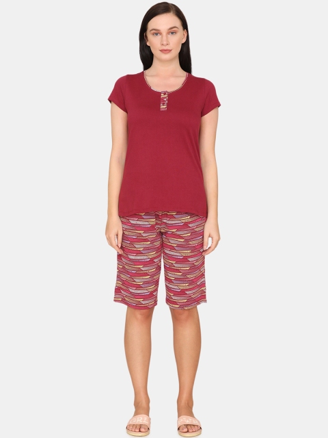 

Zivame Women Red Striped Pure Cotton Night suit