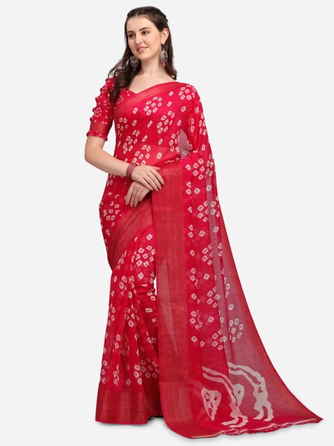 

VENISA Pink & White Bandhani Pure Cotton Saree