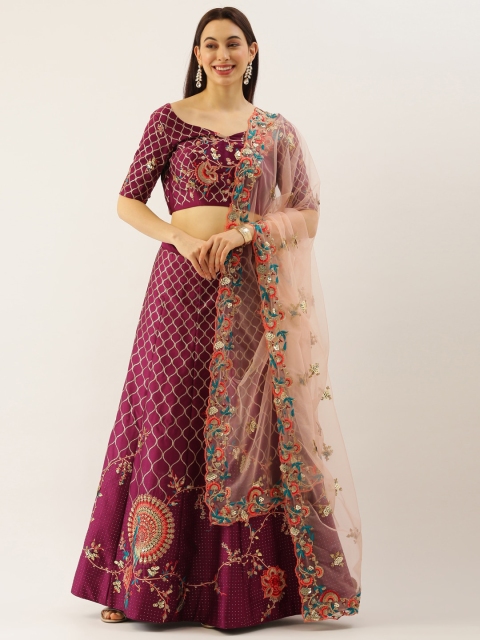 

panchhi Women Burgundy Semi-Stitched Lehenga & Unstitched Blouse With Dupatta