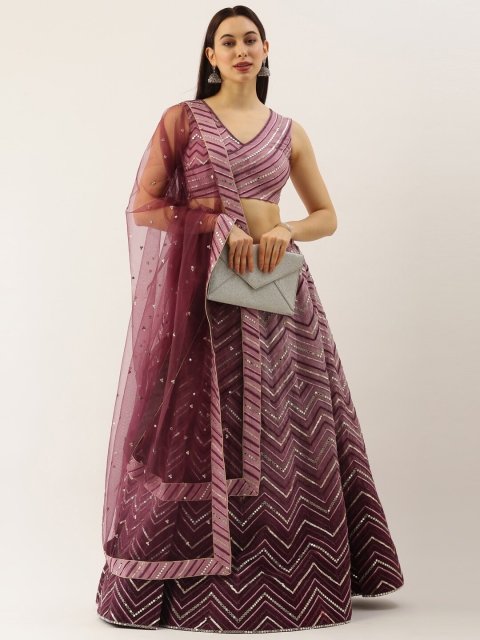 

panchhi Lavender Embroidered Semi-Stitched Lehenga & Unstitched Blouse With Dupatta