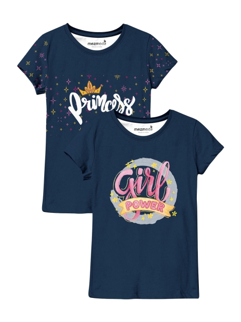 

mezmoda Set Of 2 Girls Navy Blue Printed T-shirt
