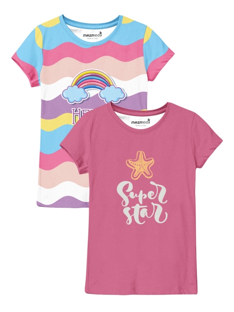 

mezmoda Girls Multicoloured Set Of 2 Printed T-shirt, Multi