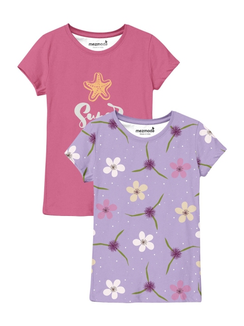 

mezmoda Set Of 2 Girls Multi-Color Printed T-shirt